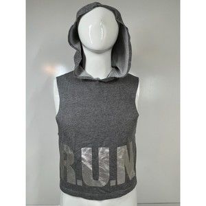 TheFreeYoga Gray Hooded Sleeveless Cropped Top Athletic Tank Top Womens M